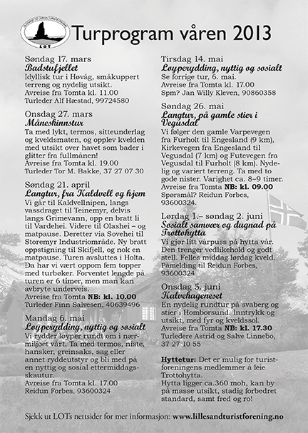 Turprogram for våren 2013