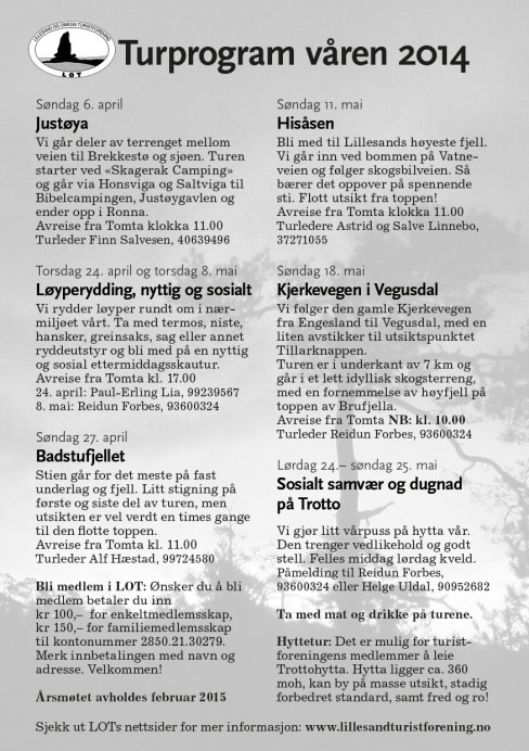 Turprogram for våren 2014